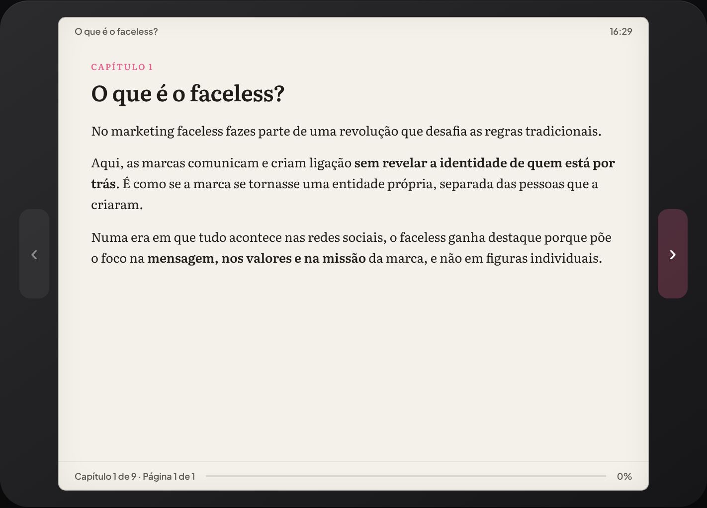 Página de Jornada Faceless na Área de Aluno