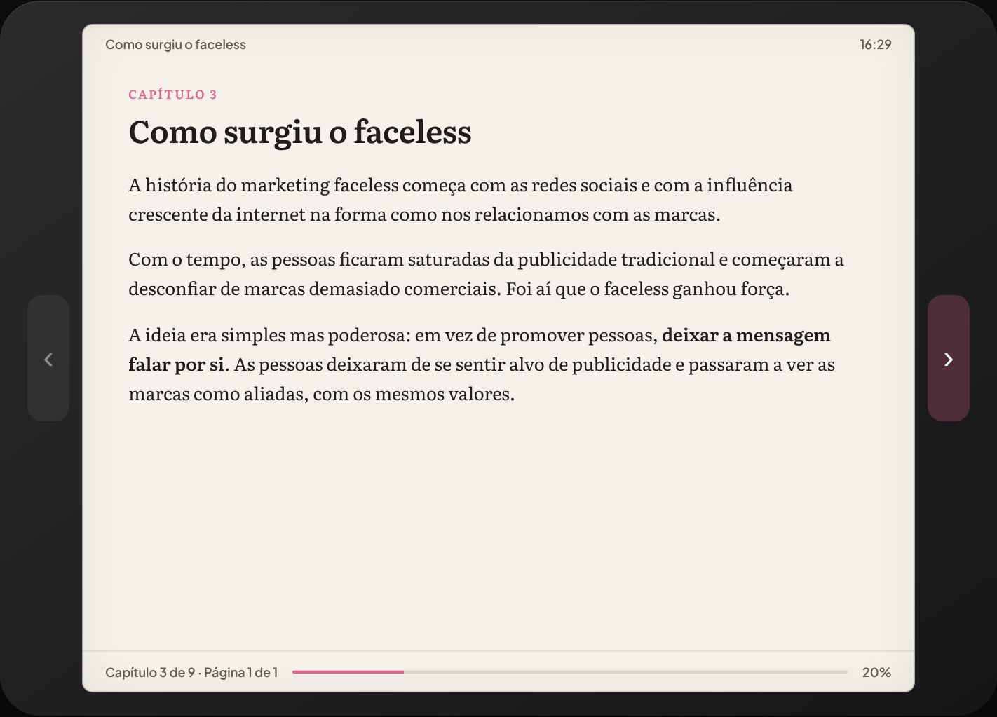 Página de Jornada Faceless na Área de Aluno