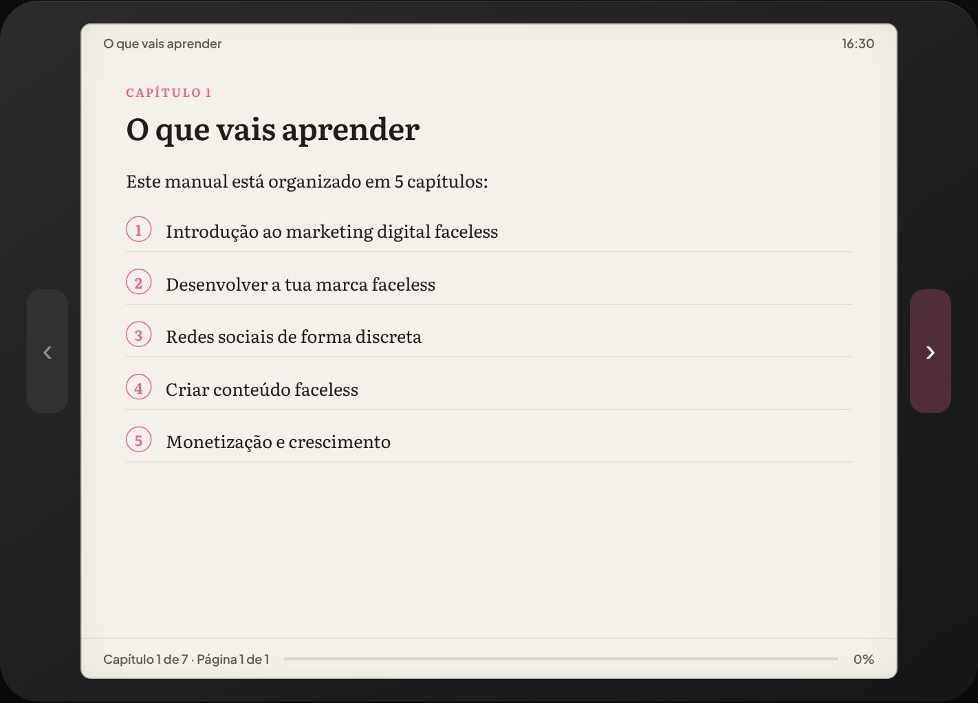 Página de Manual de Marketing Digital na Área de Aluno