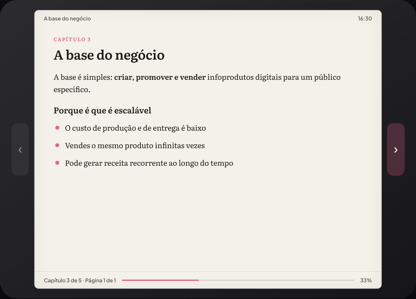 Página de Plano de Negócio na Área de Aluno